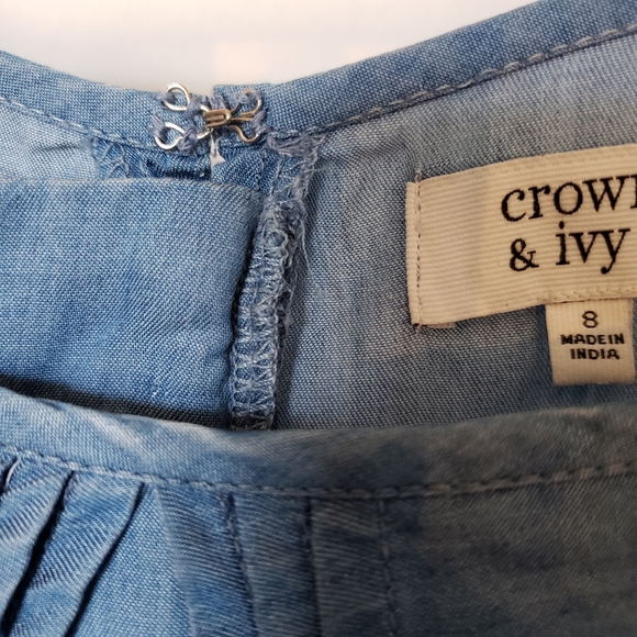 Crown and Ivy Chambray Ruffle Summer Beach Dress Sz8 - Picture 3 of 6